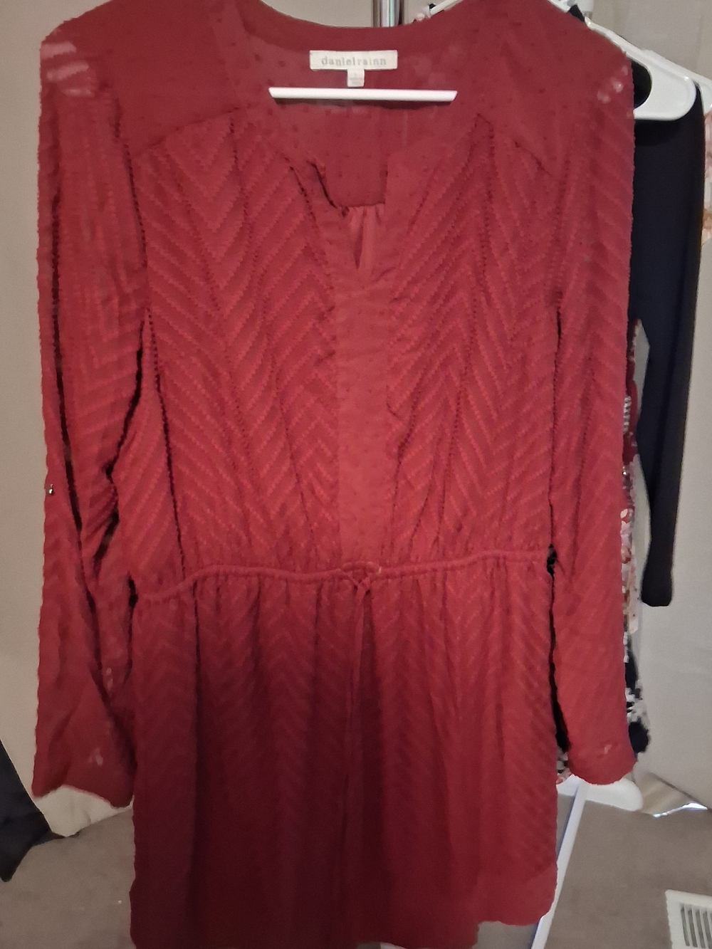 Daniel Rainn Red Long Sleeve Textured Dress
